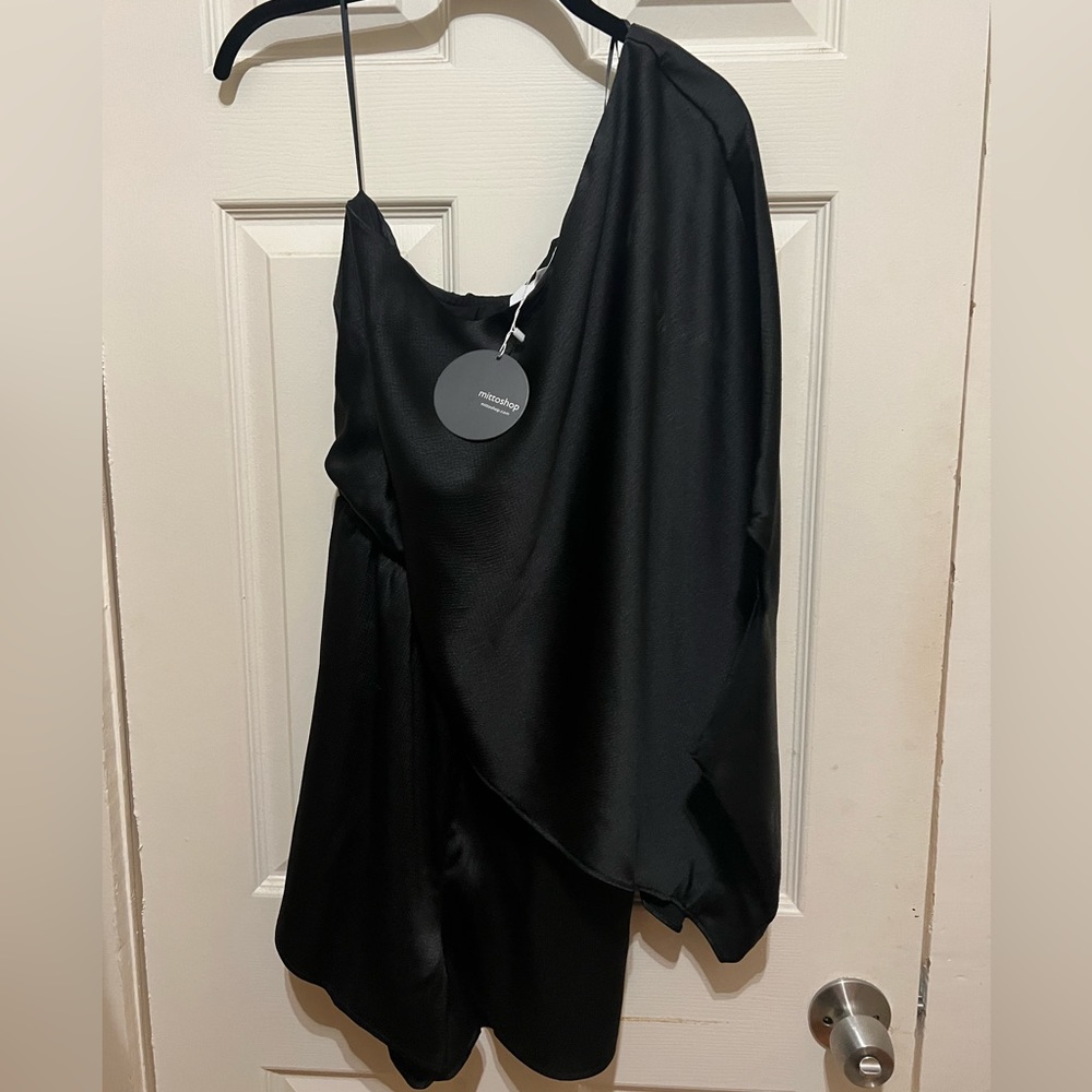 Black Silky Romper, One Shoulder